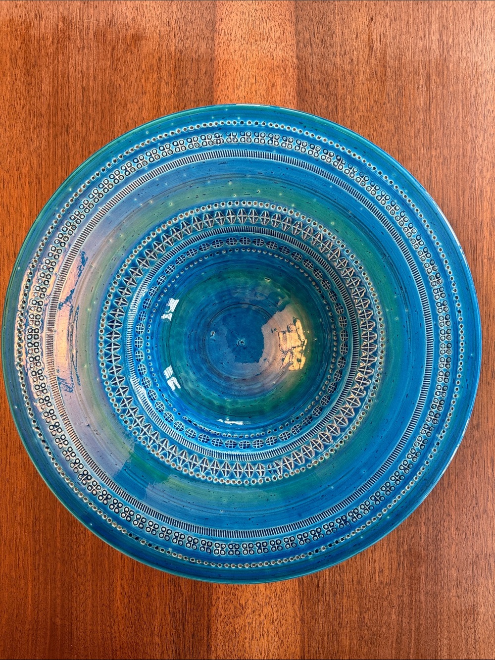 Large Bitossi Rimi Blue Italian Ceramic Bowl / Deep Platter 19 inches.